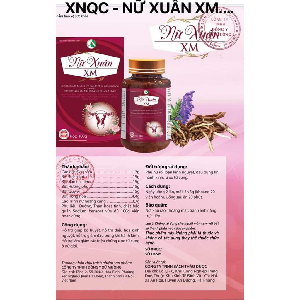 Viên uống điều kinh Nữ Xuân XM - giúp điều hoà kinh nguyệt, giảm tắc kinh, rong kinh, đau bụng kinh