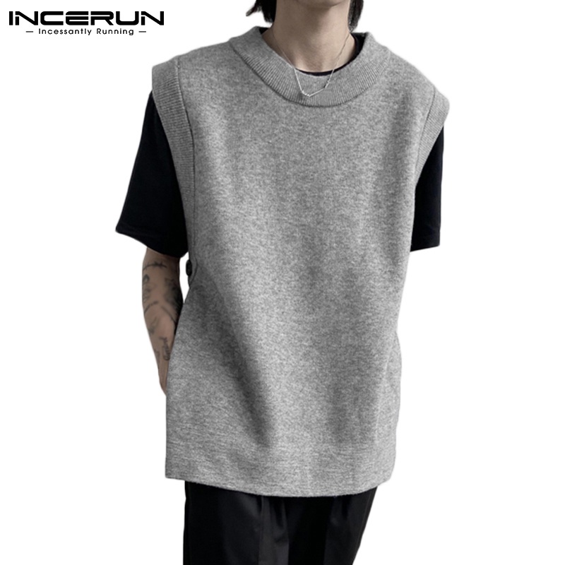 Áo sweater INCERUN dệt kim không tay màu trơn thời trang cho nam