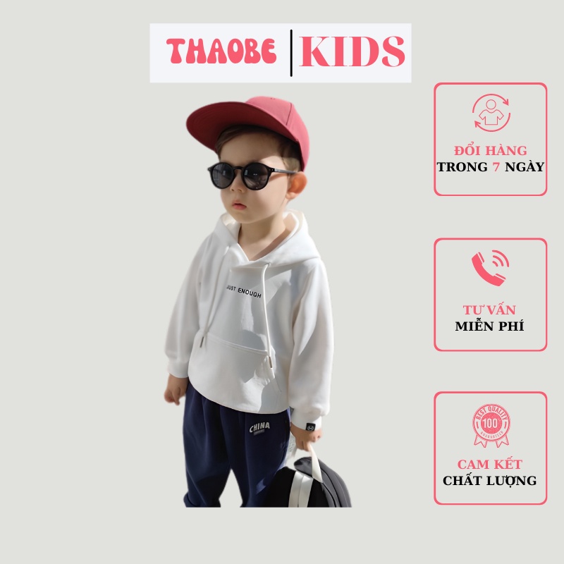 Áo Hoodie Trẻ Em Cho Bé Trai Và Bé Gái, Áo Nỉ Cho Bé Chất Liệu Da Cá Có Mũ JUST Cân Nặng Từ 5-32Kg THAOBE KIDS