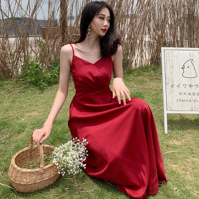 Đầm Hai Dây Dáng Chữ A Màu Đen Thời Trang Mùa Hè Phong Cách Hàn Quốc Cho Nữ