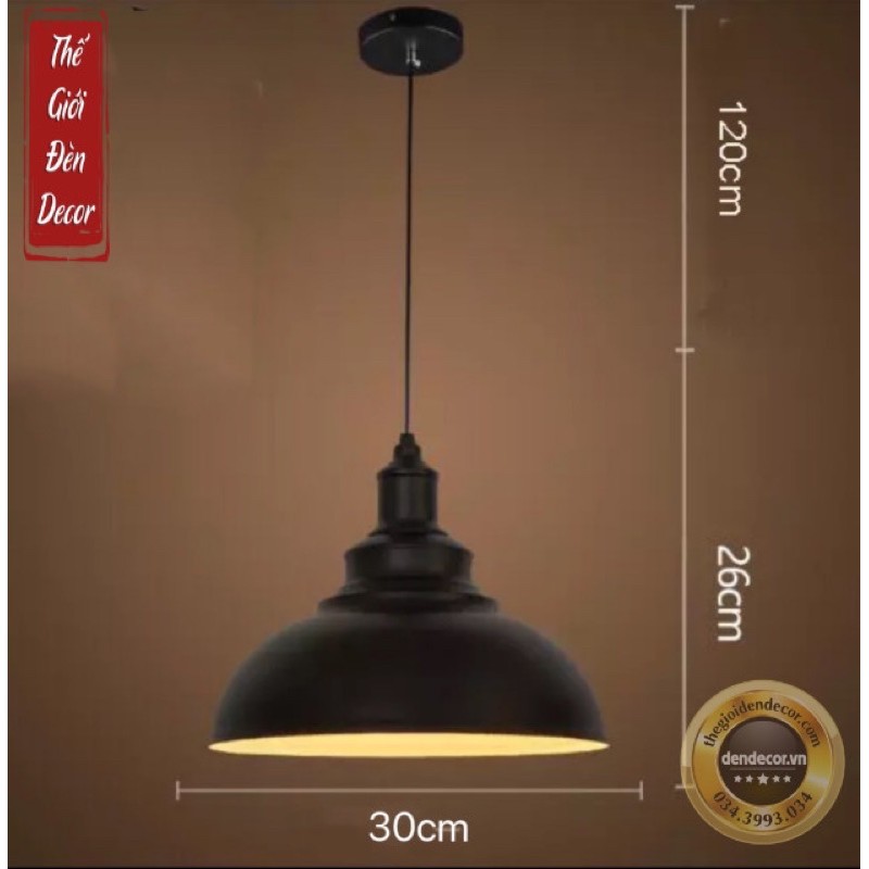 Đèn thả trần decor T061 Chao đèn thả trần phong cách Vintage 30cm đen , đèn trang trí quán cafe,quầy bar