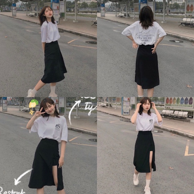 Chân váy Hyon Skirt hack chân siêu dài - dáng váy suông dễ mix sau lưng phối chun co giãn kèm ảnh thật