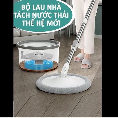 Bộ lau nhà tách nước thùng thùng nhựa pp, Cán inox dài 134cm, miếng lau 25cm Microfiber