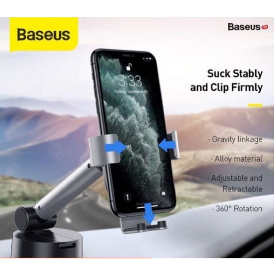 Giá đỡ điện thoại hút chân không dùng gắn kính hoặc táp lô trên xe hơi Baseus Tank Gravity Car Mount