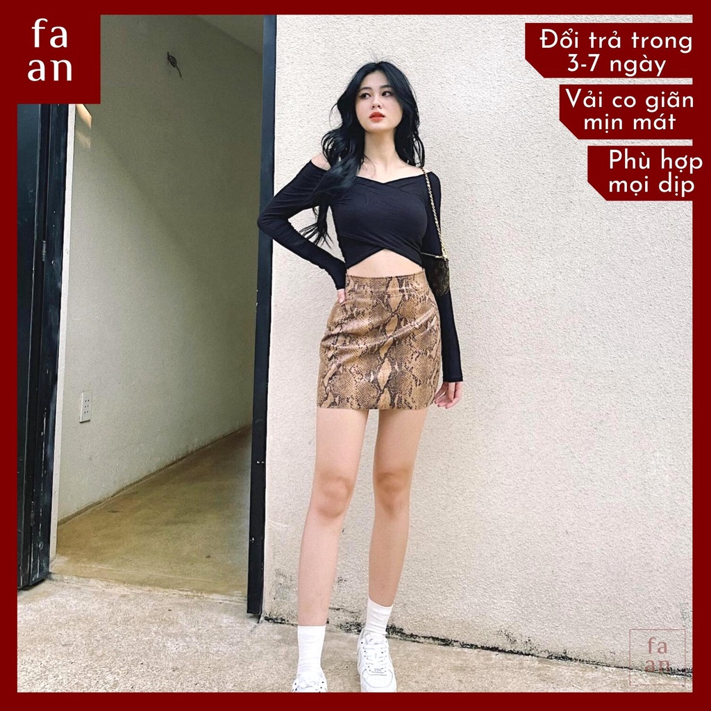 Áo kiểu nữ đắp chéo hở vai tay dài dáng ôm co giãn vừa cá tính vừa sexy cực tôn dáng -AKVATCHEO Faan Store