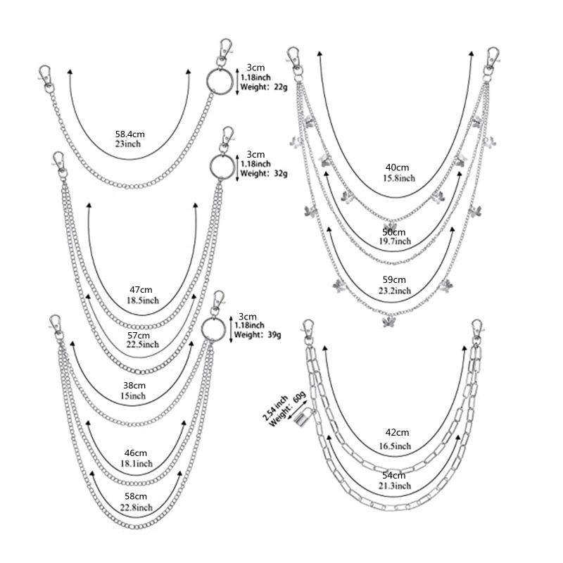 Set 5 Dây Xích Kim Loại Đeo Hông / Quần Phong Cách Hip Hop Cá Tính