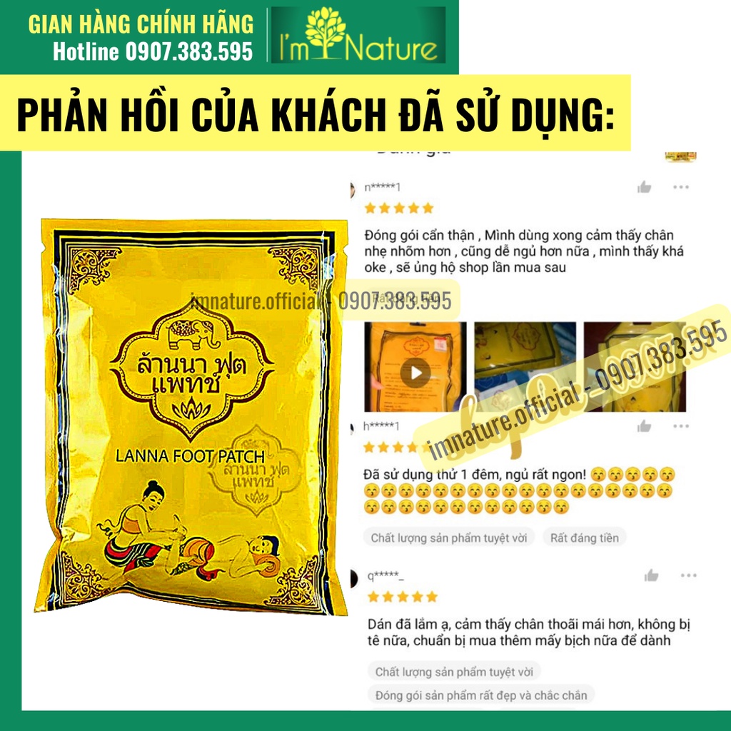 10 Miếng Dán Thải Độc Chân Thái Lan Lanna Foot Patch - Thải Độc Lòng Bàn Chân Giảm Nhức Mỏi Ngủ Ngon