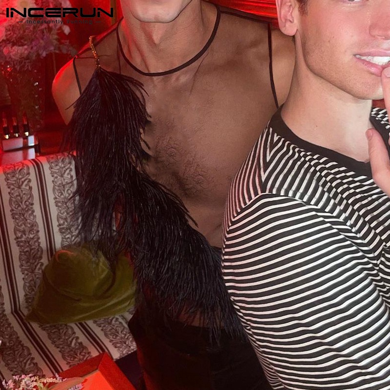 Áo sát nách INCERUN phối lông vũ cá tính thời trang cho nam