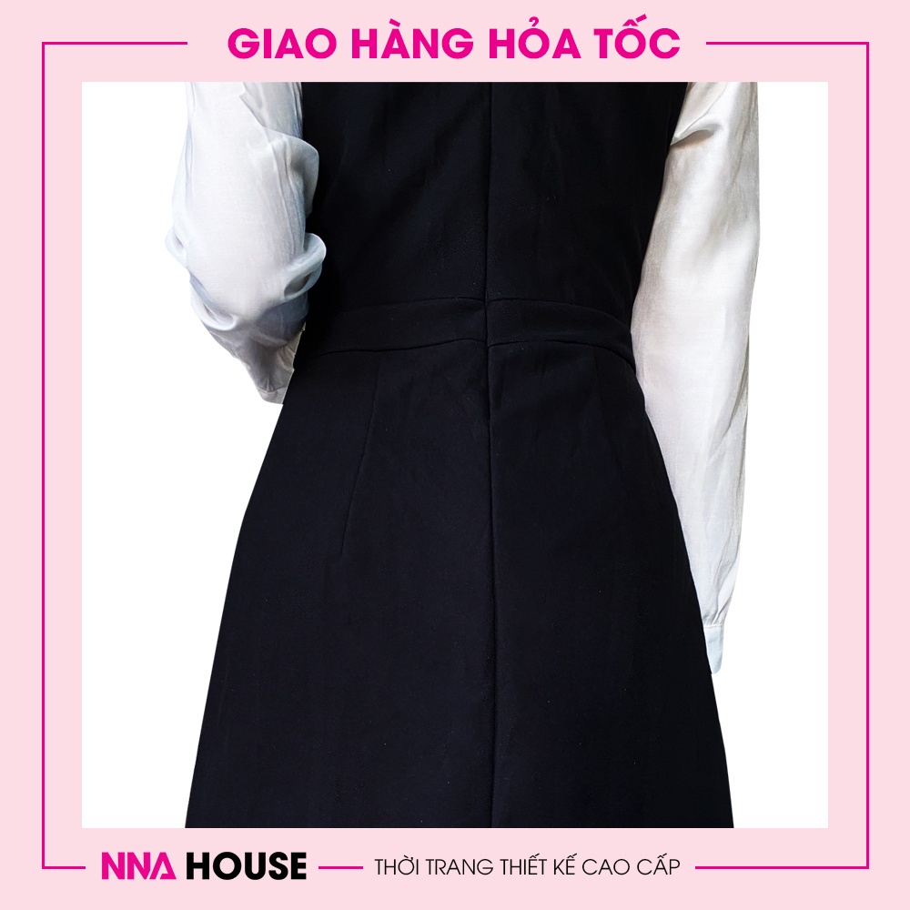 Váy đầm cổ sơ mi dài tay, đầm midi đen trắng - Váy nữ sinh đầm học sinh Polo cổ bẻ đi làm đi chơi NNAHOUSE Mã NA218 | BigBuy360 - bigbuy360.vn