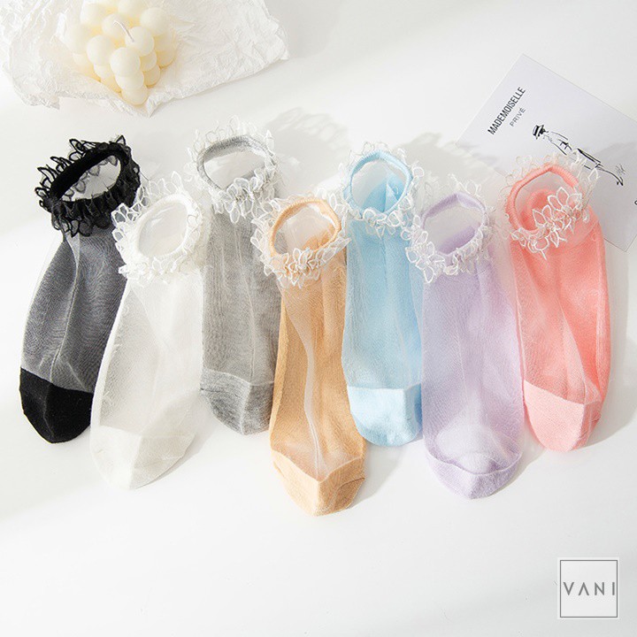 [Mã 151FASHIONSALE1 giảm 10K đơn 50K] Tất Vớ Trong Suốt Cổ Viền Ren Hoa Cổ Lửng Thun Thoáng Khí - Vani Store