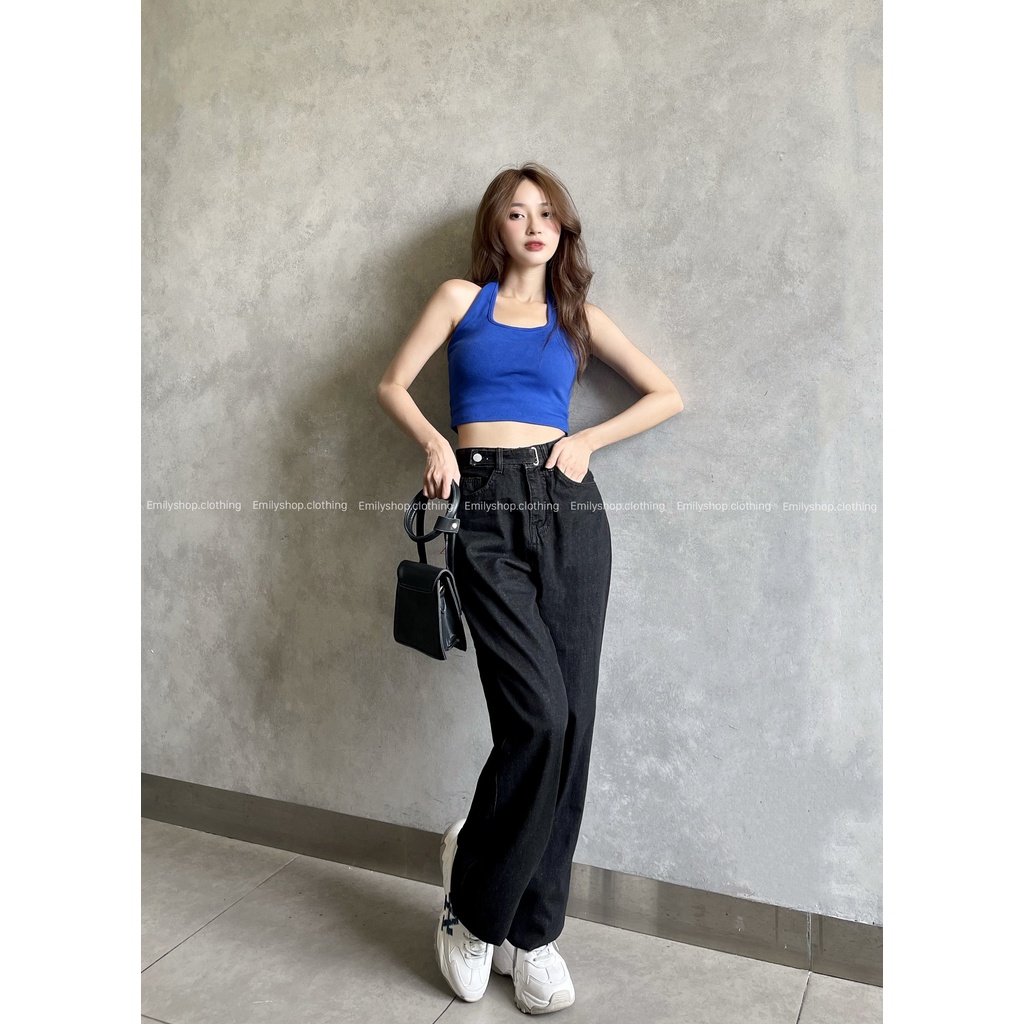 Quần jean nữ ống rộng suông lưng cạp cao form rộng chất đẹp Emilyshop