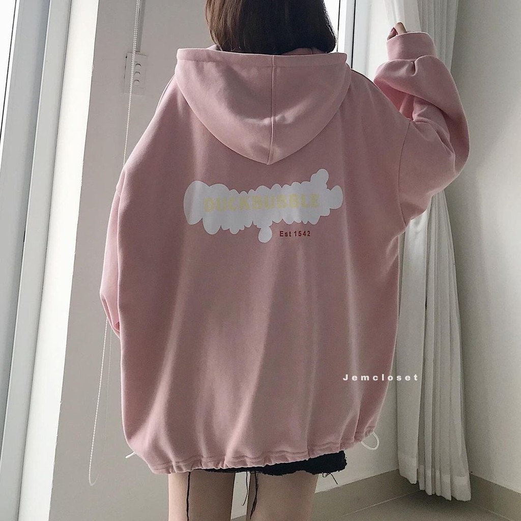 Áo Hoodie Nữ Form Rộng Dài Tay JEMCLOSET Unisex Có Mũ Và Họa Tiết Trước Ngực DUCKBUBBLE - 10002 | BigBuy360 - bigbuy360.vn