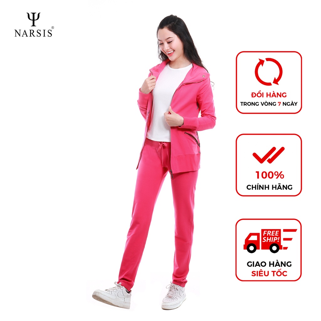 Bộ đồ thu đông nữ Narsis M7044 cotton da cá có mũ hồng