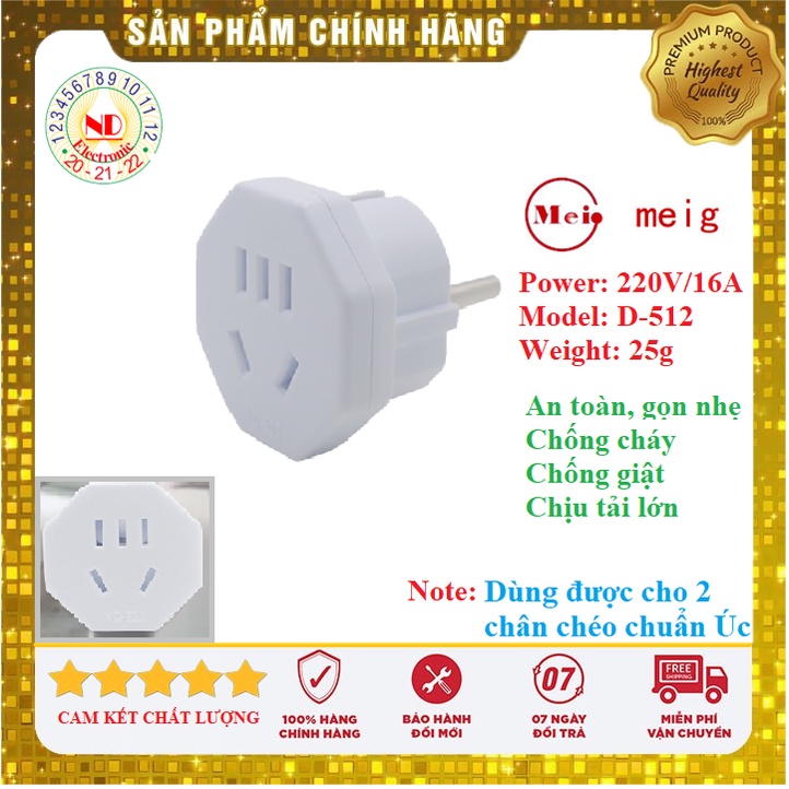 Phích cắm chuyển đổi 3 chân Chéo (hoặc 2 chân Thẳng) DẸT, sang 2 chân Tròn chuẩn VIỆT NAM - SIÊU CHỊU TẢI 16A YD-512