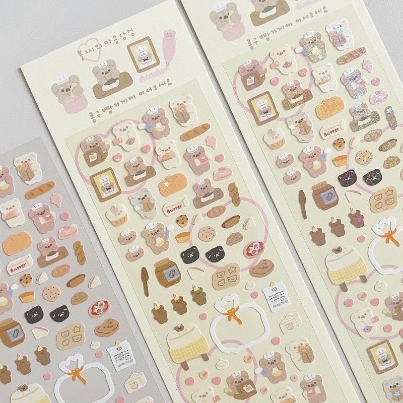 Sticker gấu thỏ mini cán nhũ trang trí polcols/ toploader