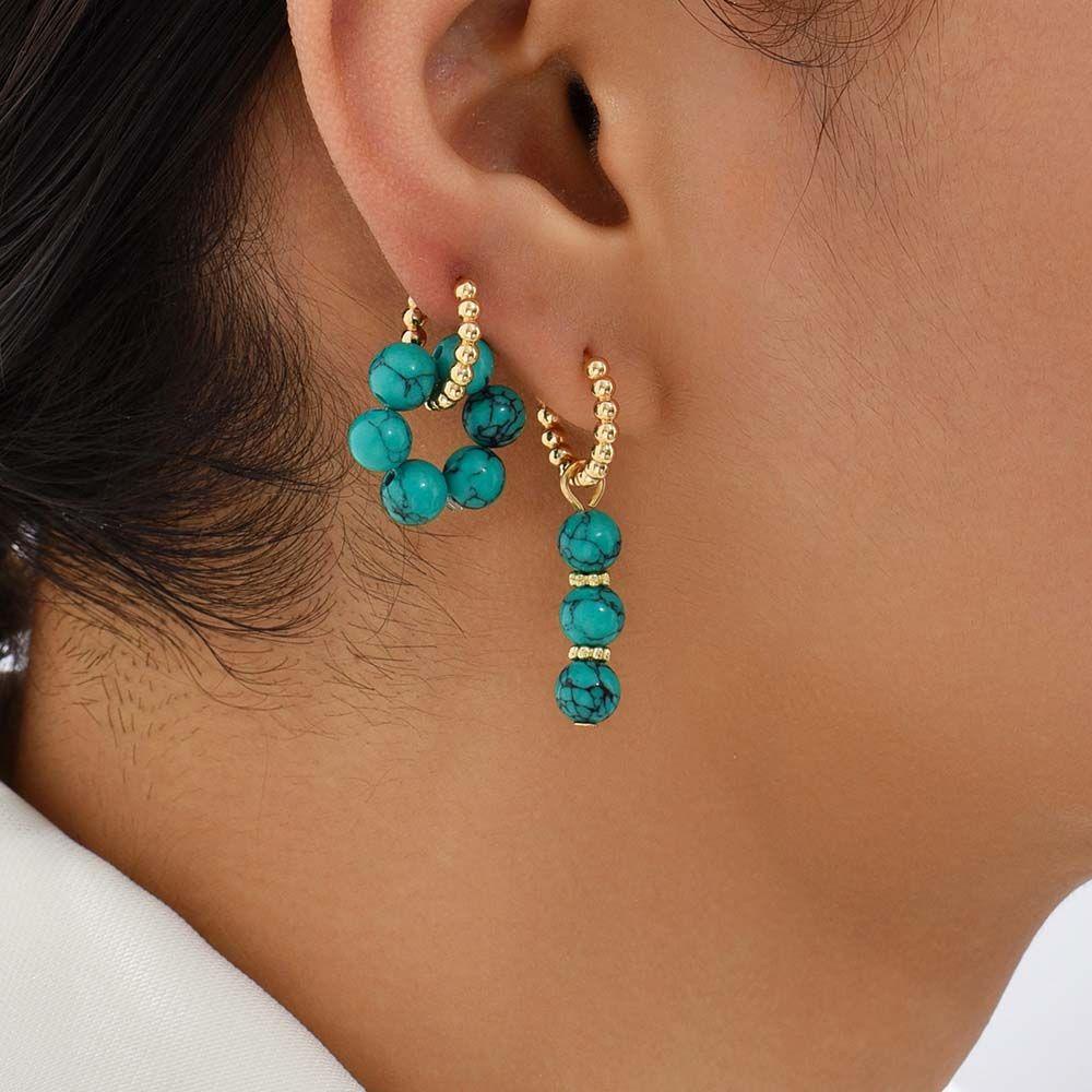Khuyên Tai Dáng Dài Không Đối Xứng Xỏ Hạt Phong Cách Bohemia Cổ Điển Cho Nữ