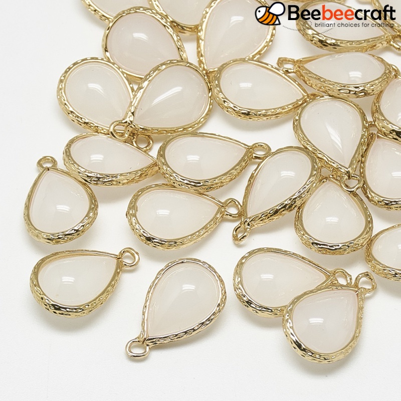 Set 1-5 Mặt Dây Chuyền Thủy Tinh Hình Trái Tim/ Giọt Nước/Hình Vuông Màu Vàng Đồng