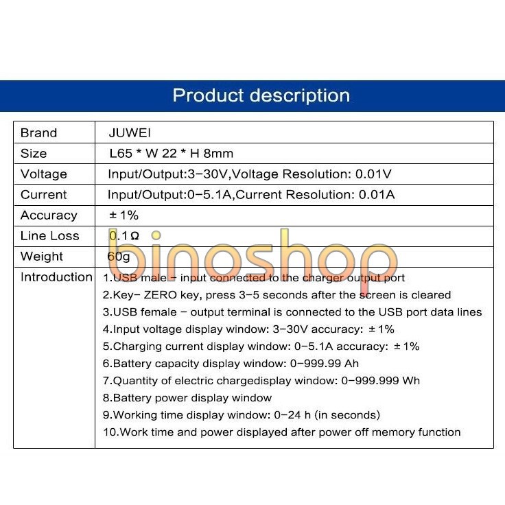 Thiết bị test JUWEI Safety Tester J7-t / USB test đo dòng sạc điện thoại, kiểm tra pin sạc dự phòng