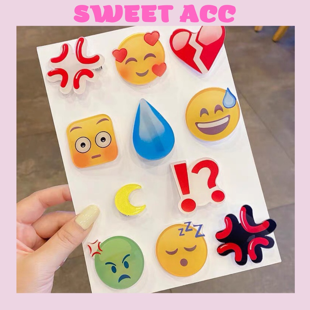 Kẹp tóc hình giọt nước emoji cảm xúc trái tim dễ thương cute