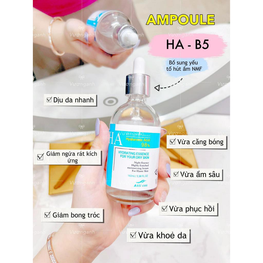 Combo Serum cấp nước phục hồi  Ampoule HA B5 Hyaluronic Acid 98% Plus D.L Pantenol 100ml Hàn Quốc + Kem AZULENE