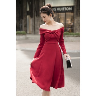 VA003- ĐẦM TIỆC RỚT VAI BEM
