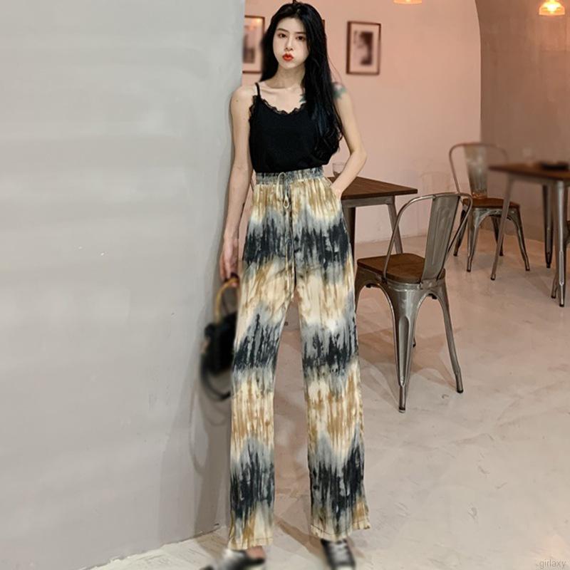 Quần dài ống rộng in họa tiết thời trang Hàn Quốc cho nữ