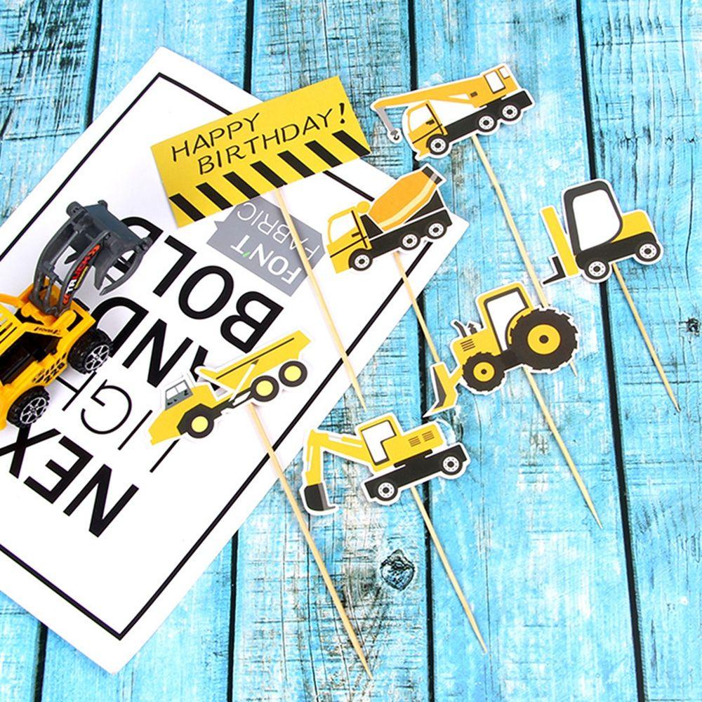 AUGUSTINA Bộ Que Cắm Trang Trí Bánh Kem Sinh Nhật Hình Chó Bulldozer Hoạt Hình Dành Cho Bé Trai