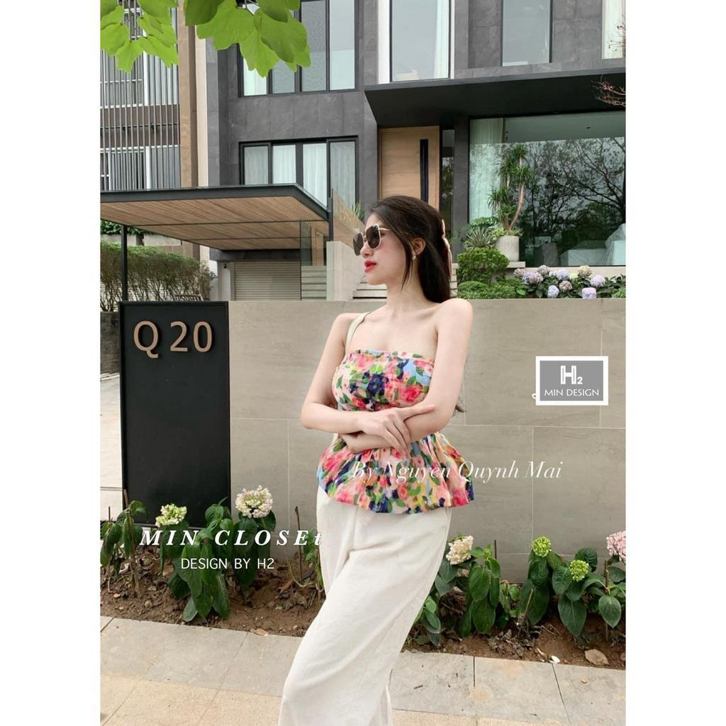 Áo Hoa Cúp Ngực Chun Lưng Ôm Dáng Phồng Gấu Áo Cúp Ngực Sang Chảnh Sexy Freesize