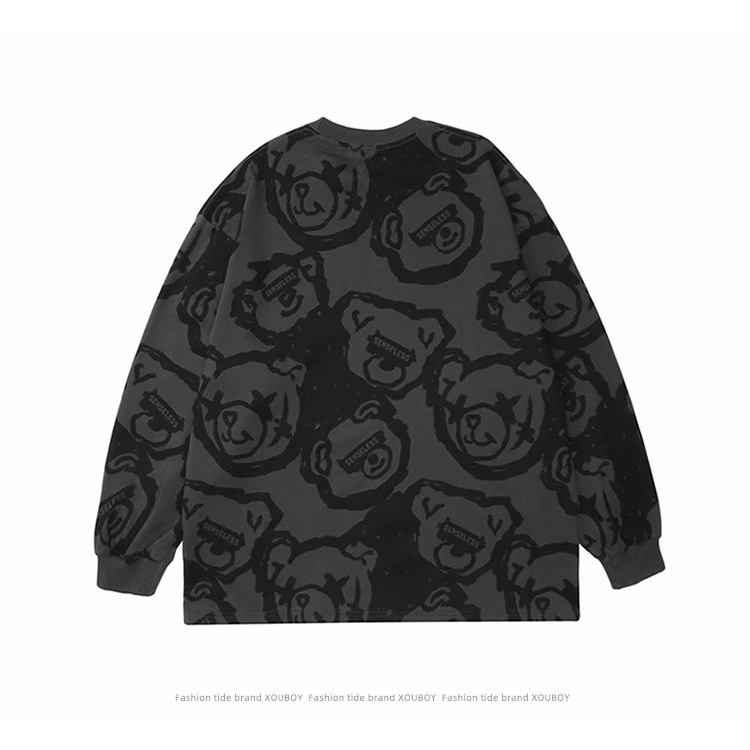 Áo hoodie cặp đôi dáng rộng họa tiết gấu thời trang phong cách Hàn Quốc