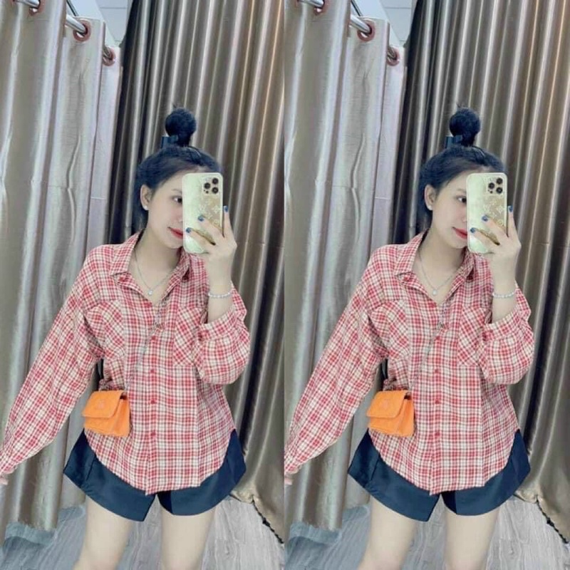 ÁO SƠMI/SƠMI KẺ CARO DÁNG RỘNG VẠT ĐUÔI TÔM NHIỀU MÀU KẺ