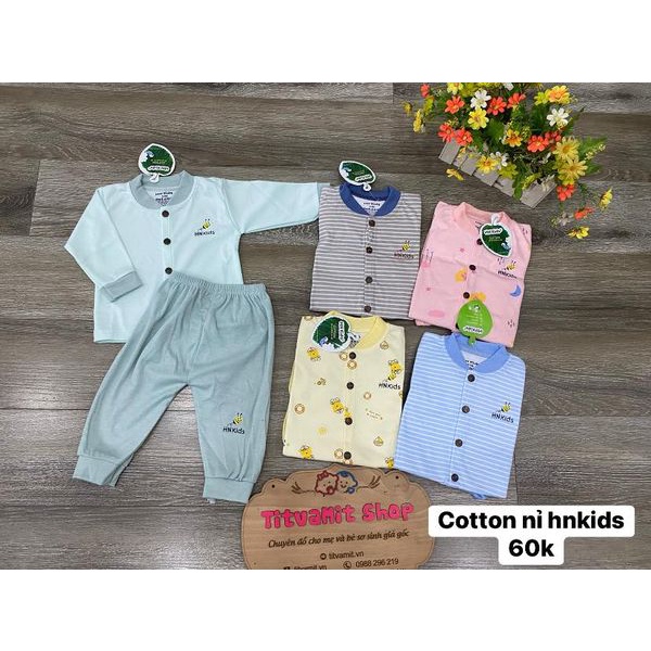 Bộ dài hnkids cúc giữa cotton nỉ, bộ dài tay cho bé trai bé gái