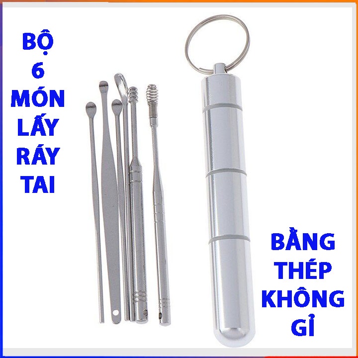Bộ dụng cụ lấy ráy tai gồm 6 món thép không gỉ cao cấp