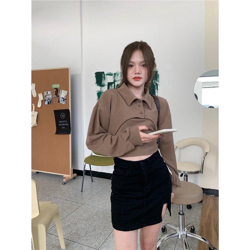 Porozi  Set áo kiểu hai dây và áo polo tay dài cổ bẻ độc đáo thời trang dành cho nữ