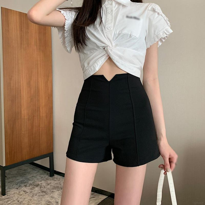 Quần ngắn lưng cao màu sắc đơn giản thời trang mùa hè phong cách Hàn Quốc dành cho nữ