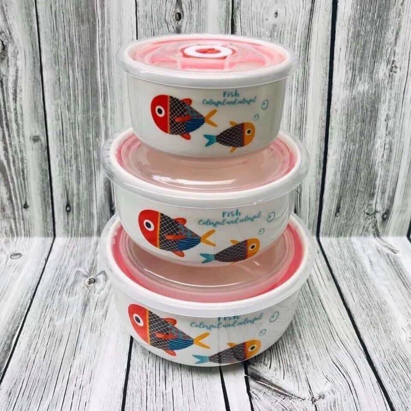 Bộ 3 Thố Sứ Tô Sứ Có Nắp Đậy - 3 size Cao Cấp - Hoạ Tiết