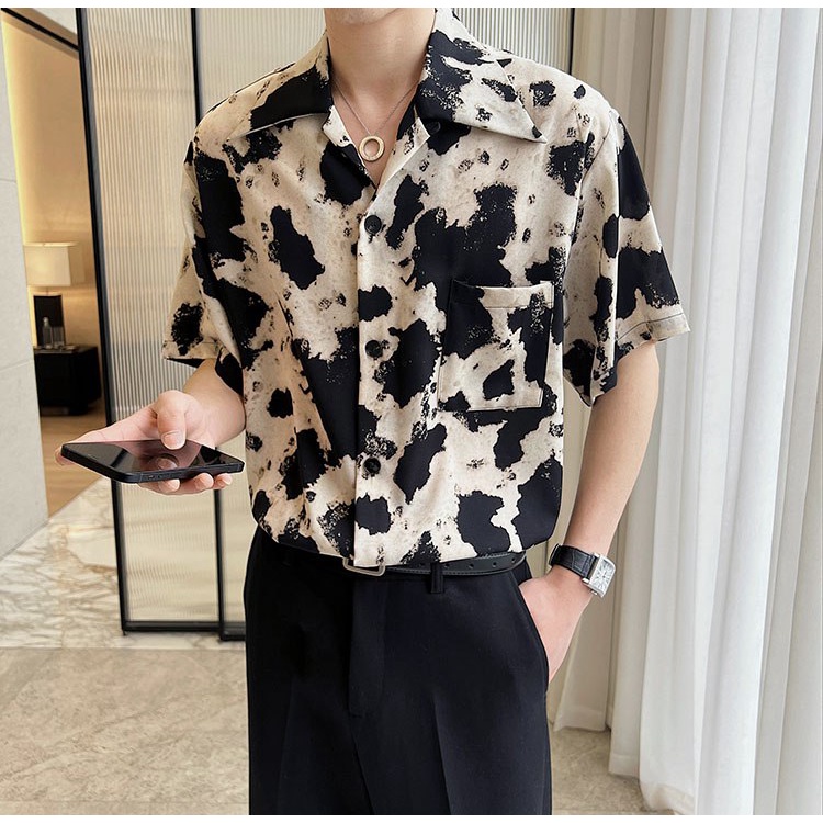 Áo sơ mi nam tay lỡ họa tiết CullBlak SH057