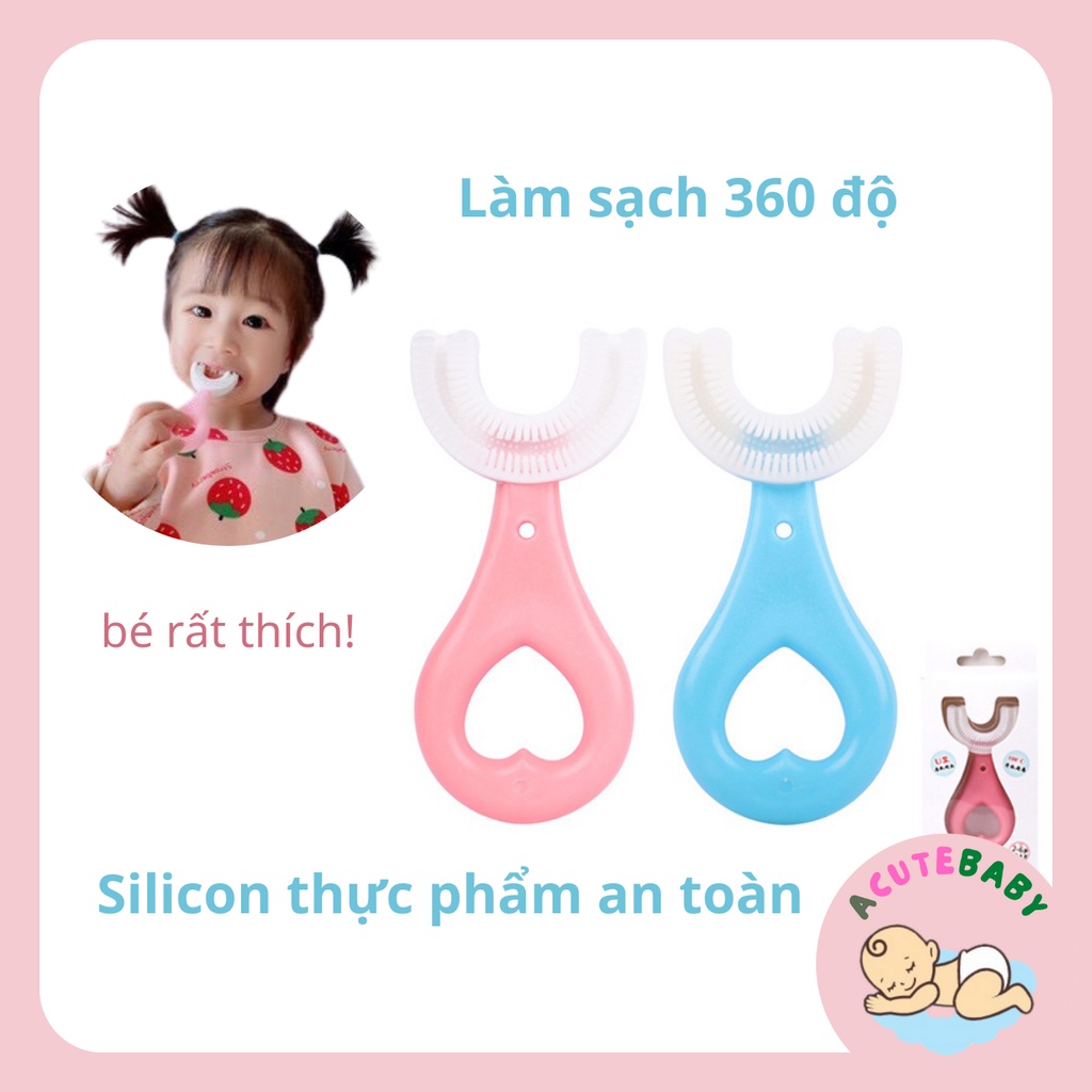 Bàn chải chữ U cho bé bàn chải đánh răng cho bé 2 tuổi đến 5 tuổi silicon thực phẩm an toàn ACuteBaby