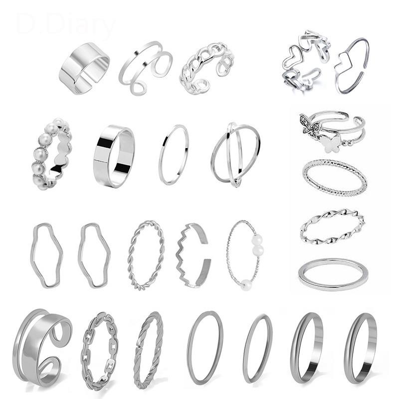 Nhẫn Hở Mạ Bạc Có Thể Điều Chỉnh Phong Cách Hàn Quốc Cho Nữ