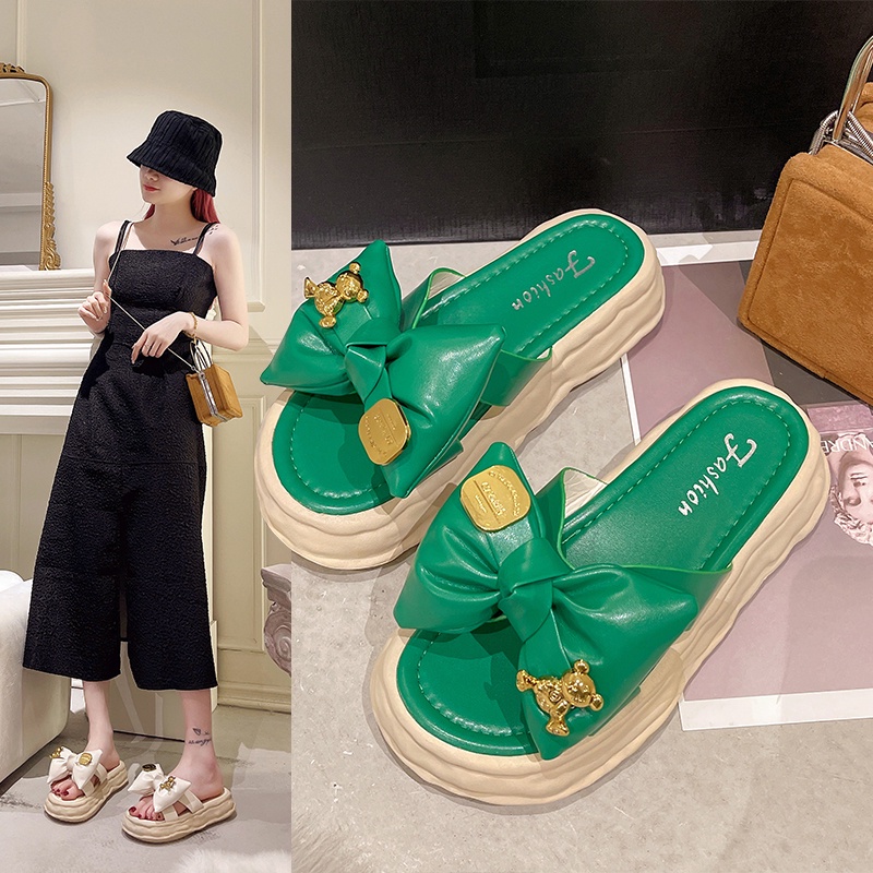 Sandal IELGY đế dày chống trượt đính nơ dễ phối đồ thời trang đi biển cho nữ