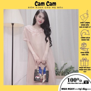 Váy bầu dự tiệc 💓 FREE SHIP 💓 Đầm bầu thiết kế chất voan 2 lớp, sang chảnh, 2 màu vàng hồng, mã BĐ1002