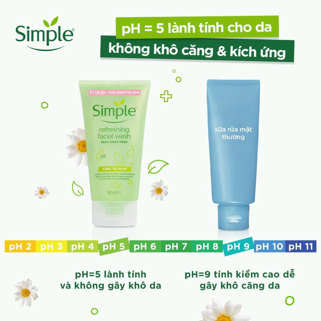 Sữa rửa mặt Simple giúp da sạch thoáng & không chứa xà phòng 150ml