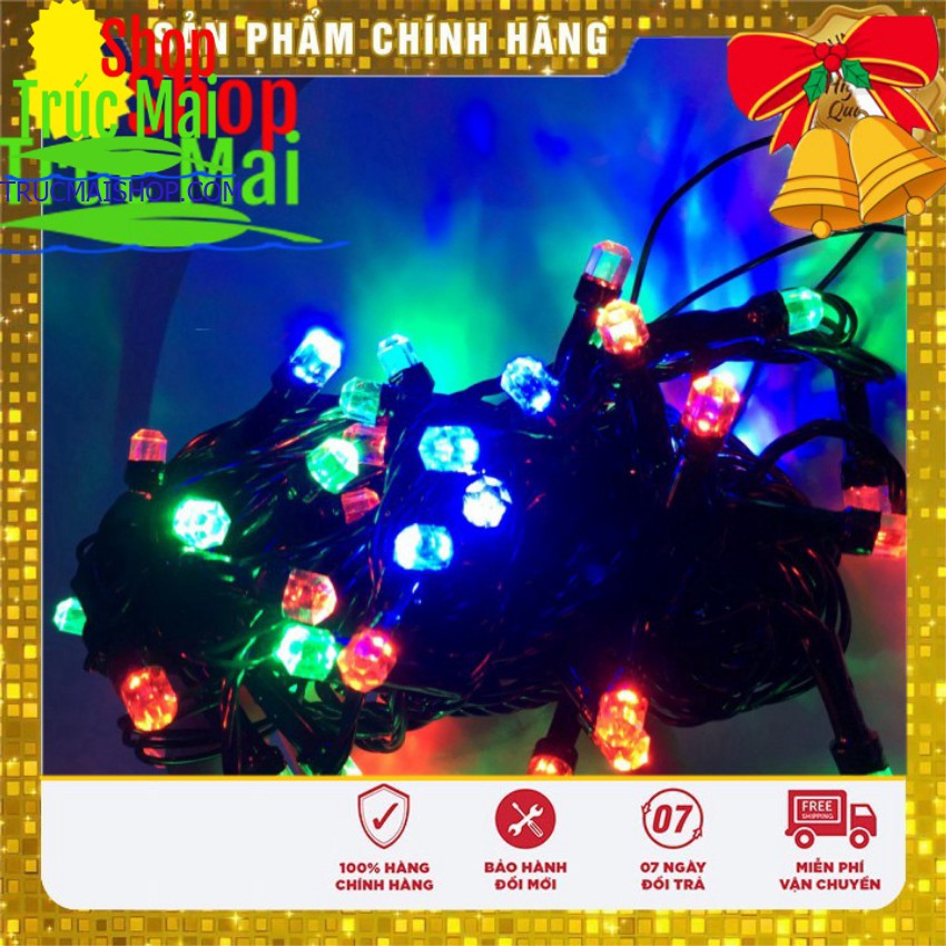 Dây đèn nháy trang trí dài 50m bóng LED Kim Cương đa sắc