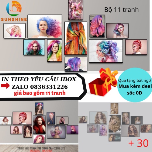 Hình tranh ảnh tóc treo tường cắt tóc mẫu nam nữ decor trang trí salon tiệm tóc Bộ 11 tranh Sunshine