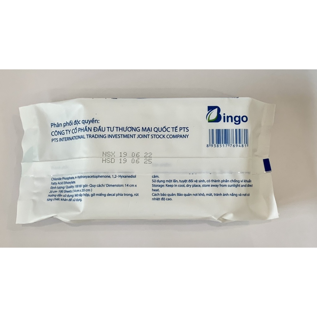 Khăn giấy ướt Bingo  tinh chất trà xanh không mùi, giấy ướt không mùi chính hãng Bingo official