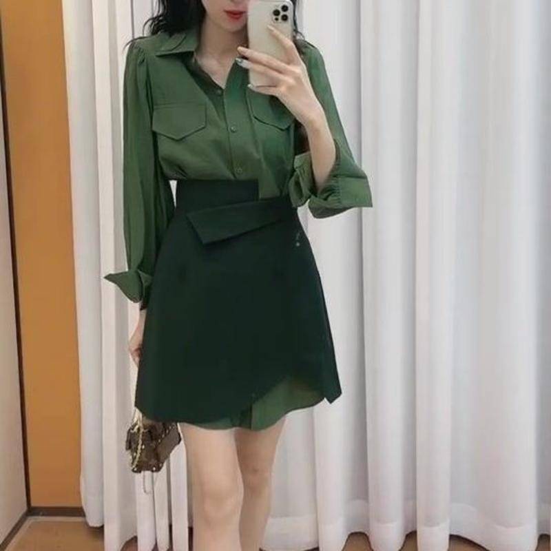 Set Áo Sơ Mi Và Chân Váy Thiết Kế Mới Thời Trang Theo Phong Cách Hàn Quốc