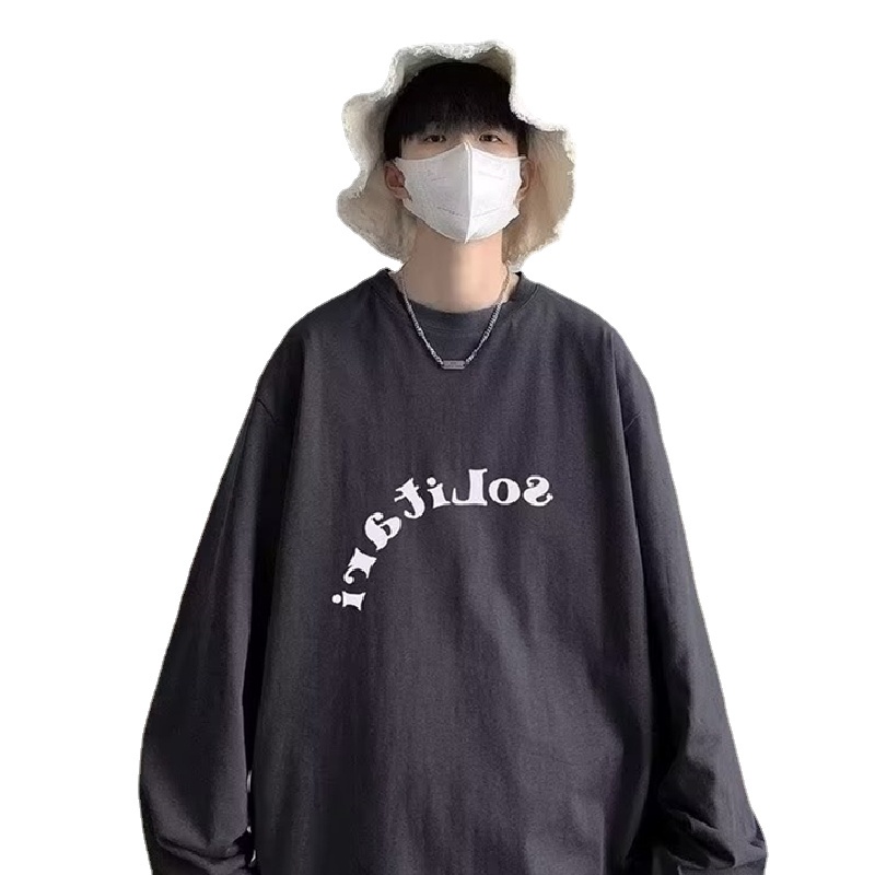 Áo Thun Tay Dài Cổ Tròn Dáng Rộng In Chữ Phong Cách Hàn Quốc Thời Trang Cho Nam size M-5XL