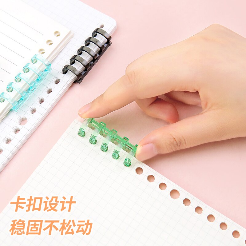 2 PCS Mini Plastic Colored 5-Hole Loose Leaf Pages Binder Coil Book Rings