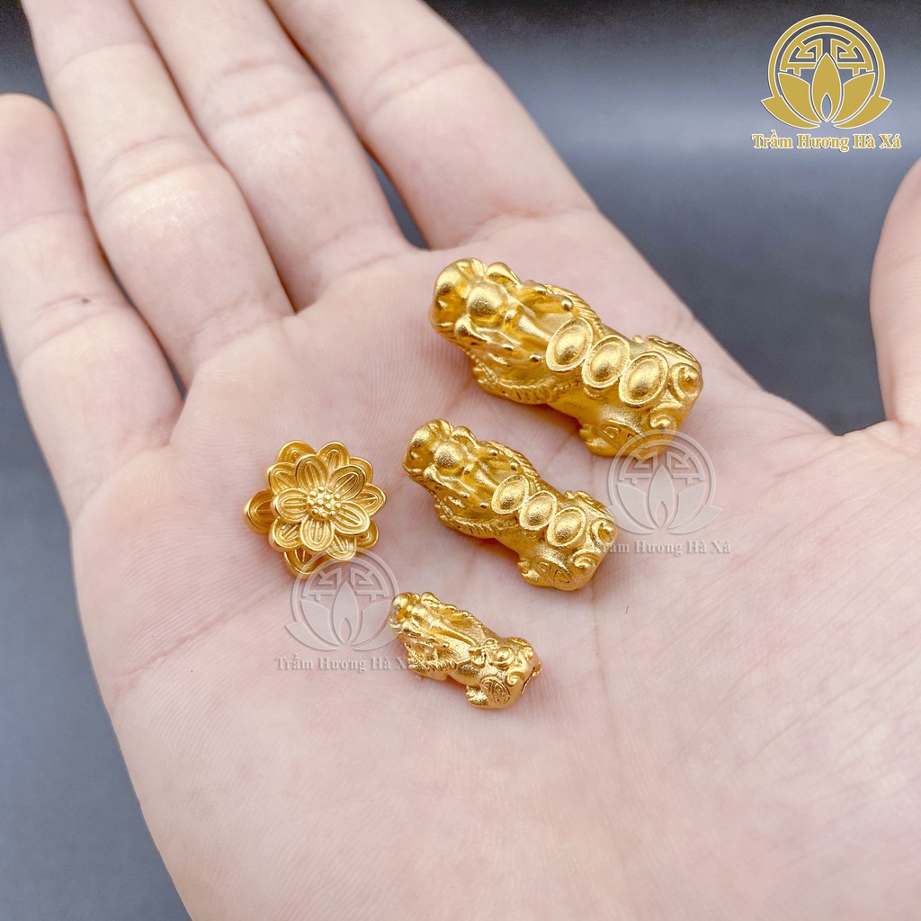 Charm tỳ hưu, hoa sen đồng mix vòng tay phong thủy trầm hương HÀ XÁ tài lộc