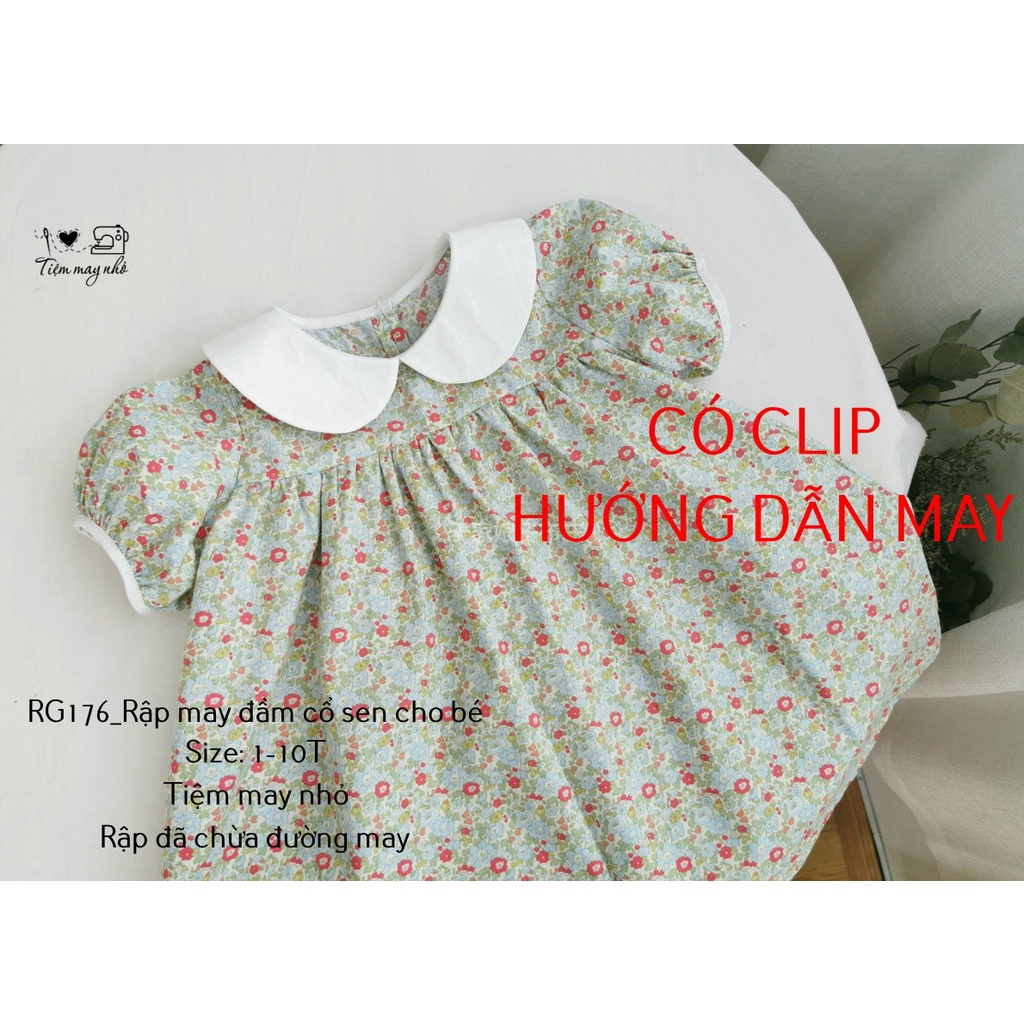 RG176_Rập giấy may váy cổ sen tay phồng