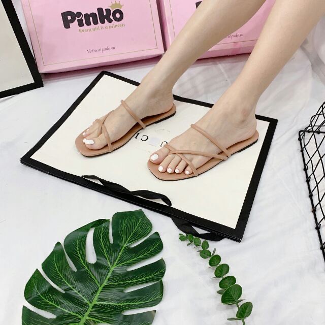 Dép xỏ ngón nữ lê bệt mũi vuông quai mảnh 3 bính ngang chéo DD200 Mys Rosa Fashion Shoes